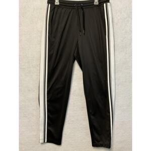 Athletic Works Track Pants Mens Large Black Side Stripe Joggers Drawstring Gym
